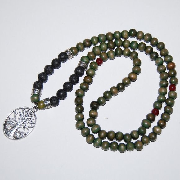 Tree of Life Necklace,Tree Necklace,Wood and Lava Beads,Wood Necklace - Picture 1 of 4